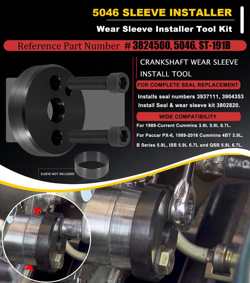 Camoo 1338 Front Cover Crankshaft Seal Installer &5046 Wear Sleeve Installer Tool Kit For Dodge Cummins 3.9L 5.9L 6.7L Replace OE 1338/3824498, 5046/3824500 - Image 4